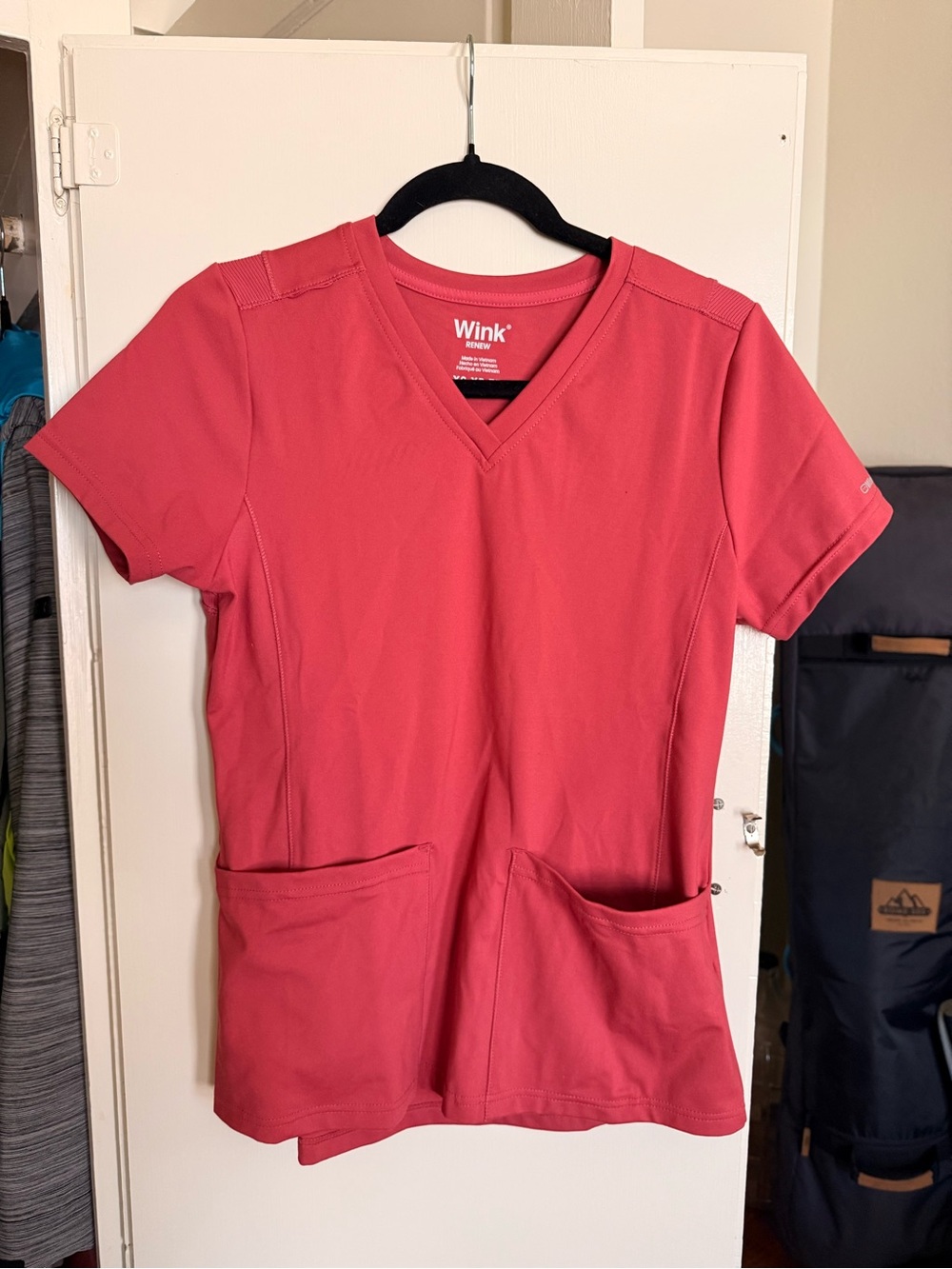 Wink Coral Red V-Neck Short Sleeve Scrub Top